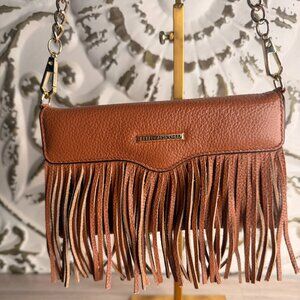 Rebecca Minkoff Brown Leather Fringe Crossbody Wallet Clutch